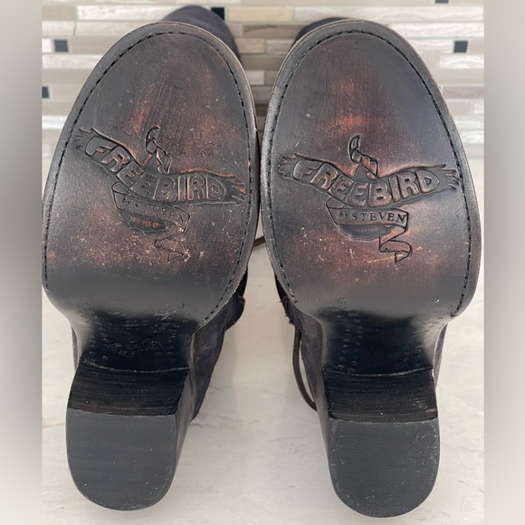 FREEBIRD by STEVEN Knee-High Distressed Blue & Brown Suede Boots, Size 8 EUC - Picture 7 of 16